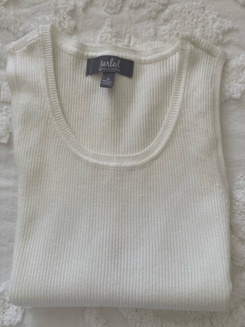 Marled Ribbed Scoop Tank - Cream